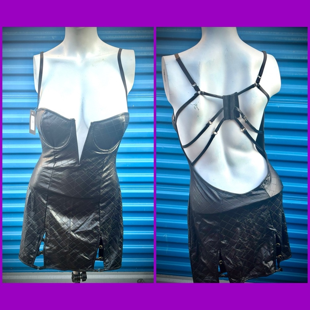 Frederick's of Hollywood Black Quilted Pleather Dress